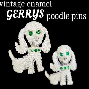 2 Vintage Brooch Set Gerrys Enamel Poodle With Faux Wmerald Eyes Pins